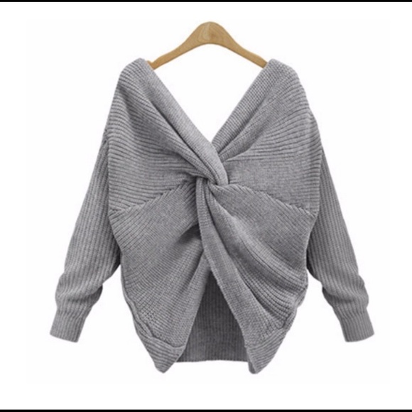 grey knitted wrapped fall sweater - Picture 2 of 7